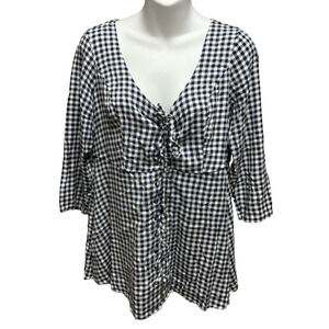 Torrid Womens Shirt Plus Size 00 Short Sleeve Blue Plaid Casual Blouse Top